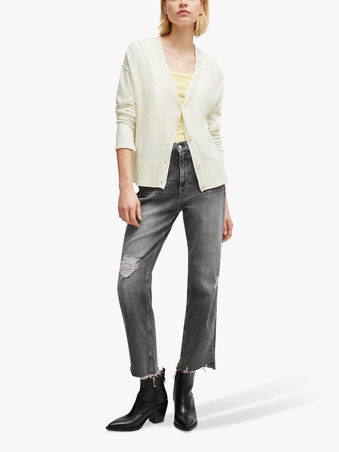 Product image 3 of 5, which shows BOSS Distressed Straight Leg Cropped Jeans, Medium Grey, 31