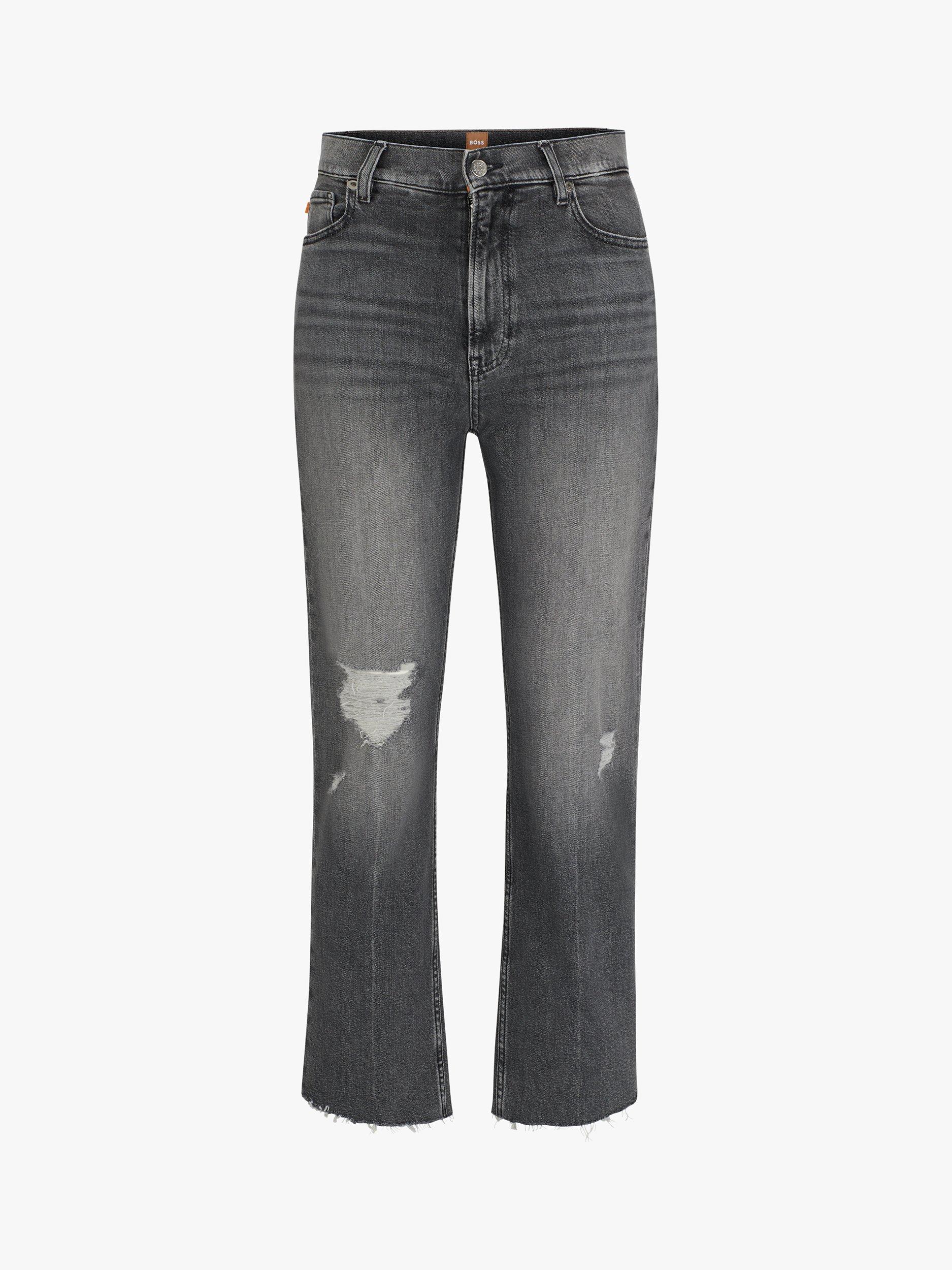 Product image 5 of 5, which shows BOSS Distressed Straight Leg Cropped Jeans, Medium Grey, 31