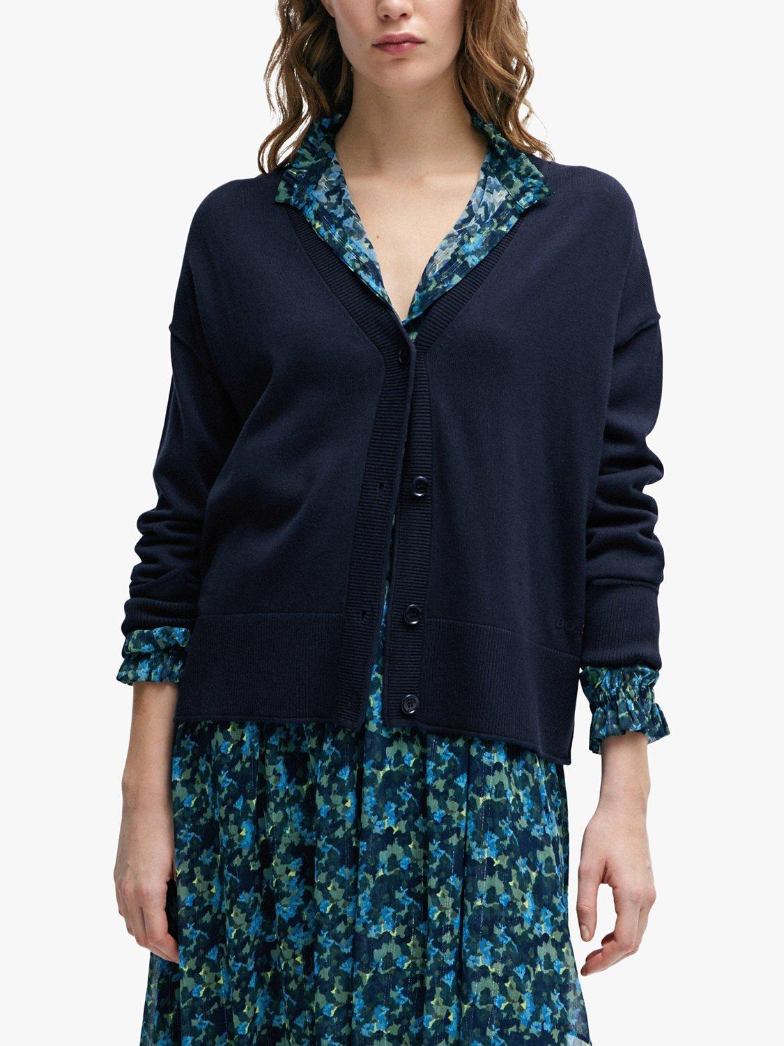 BOSS Feda V-Neck Cardigan, Dark Blue