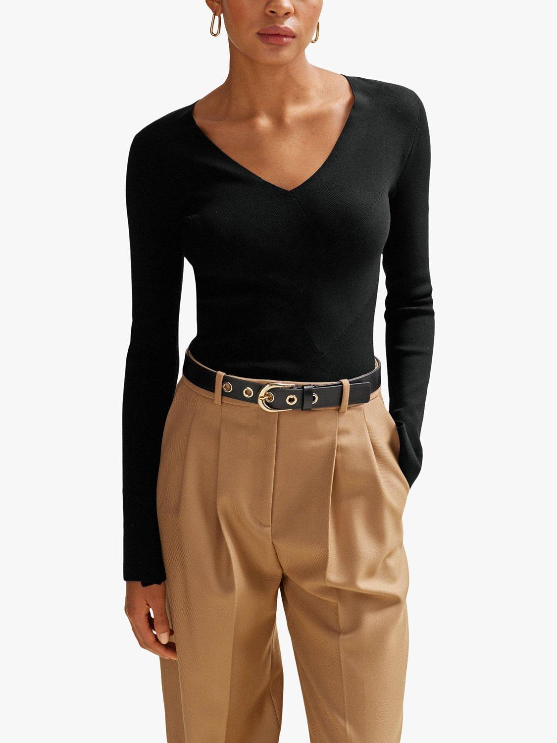BOSS Fritzie Rib Knit V-Neck Top, Black