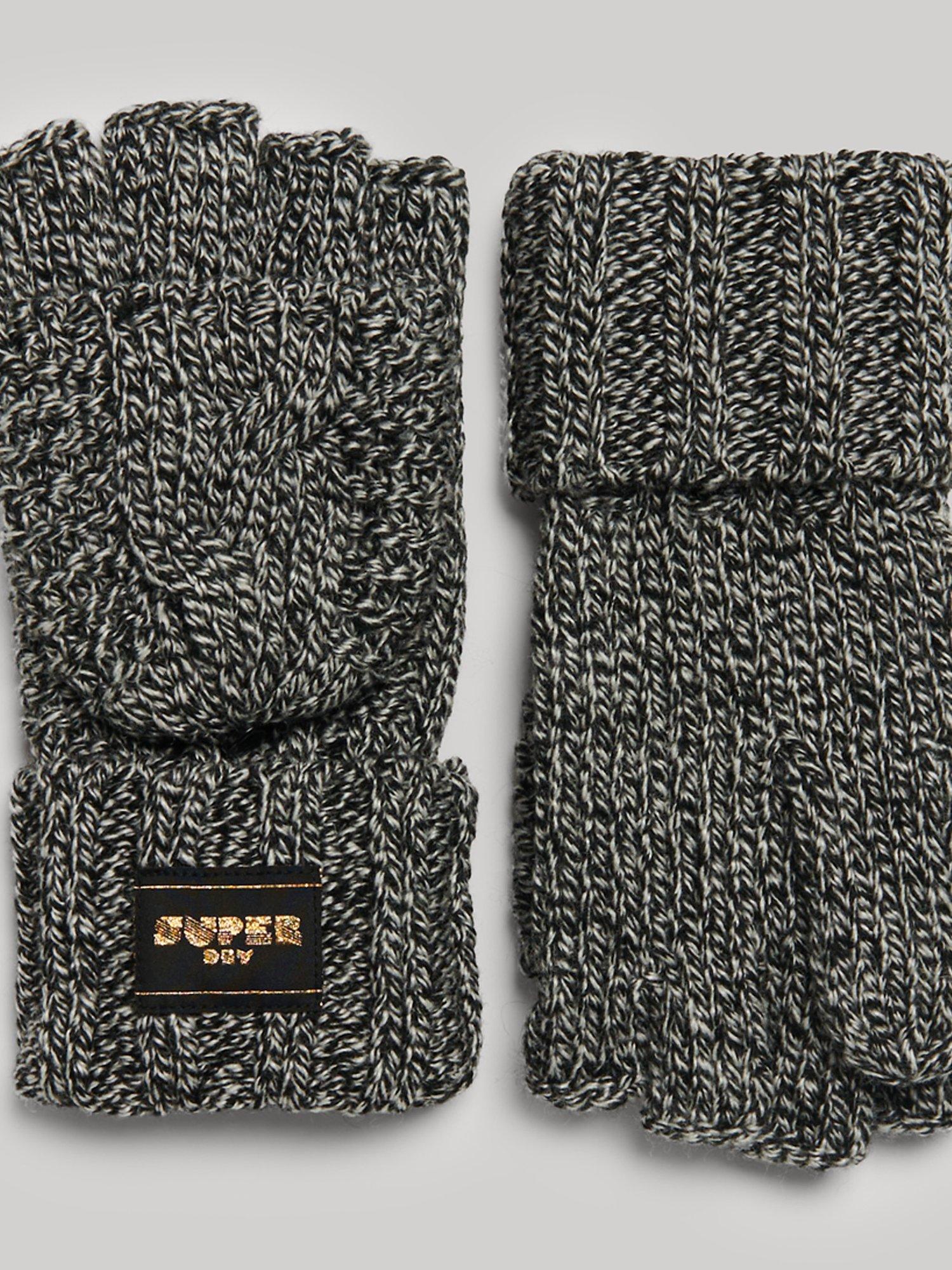Superdry Cable Knit Gloves, Black Fleck, One Size