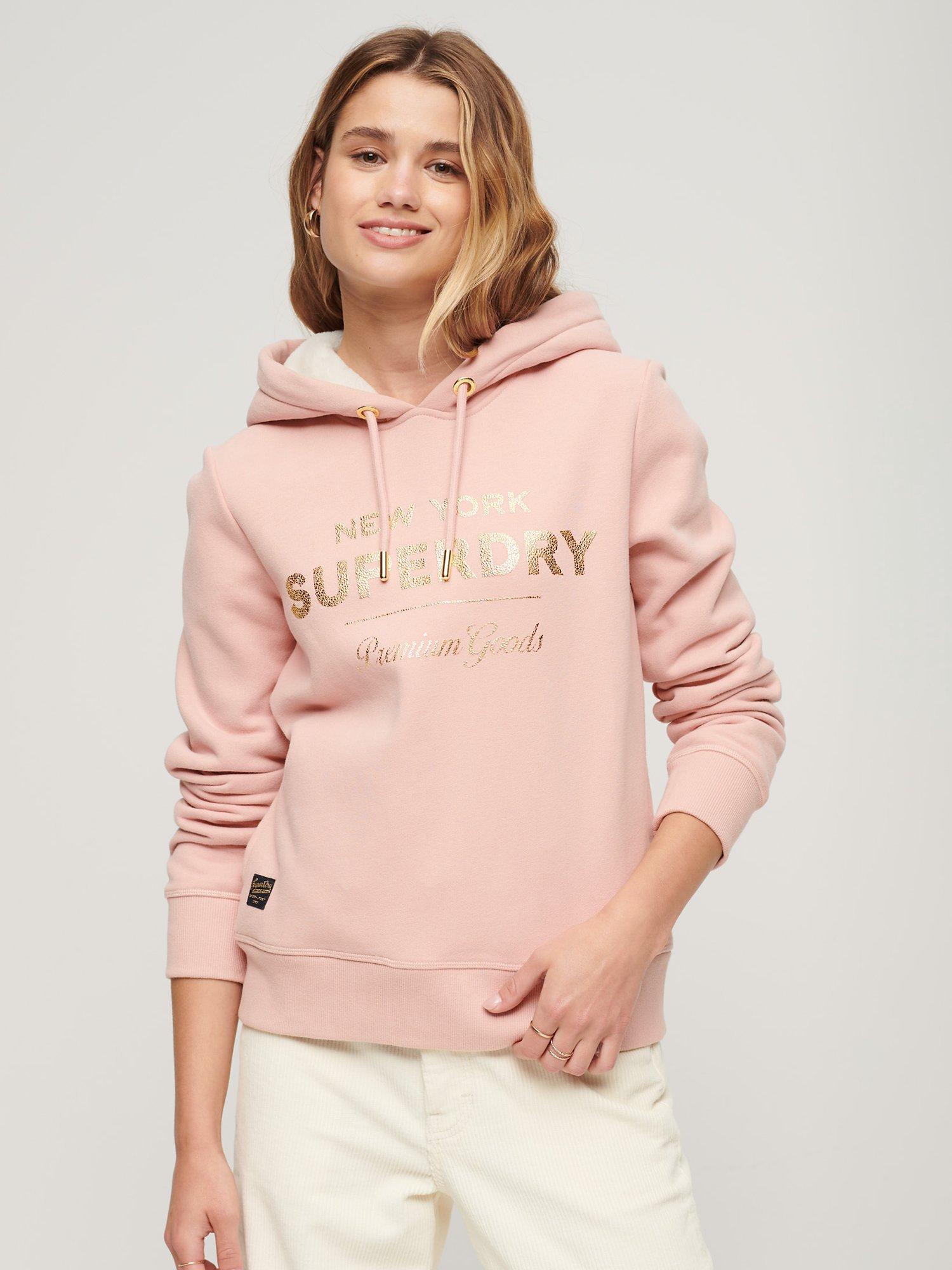 Superdry Luxe Metallic Logo Hoodie, Vintage Blush Pink