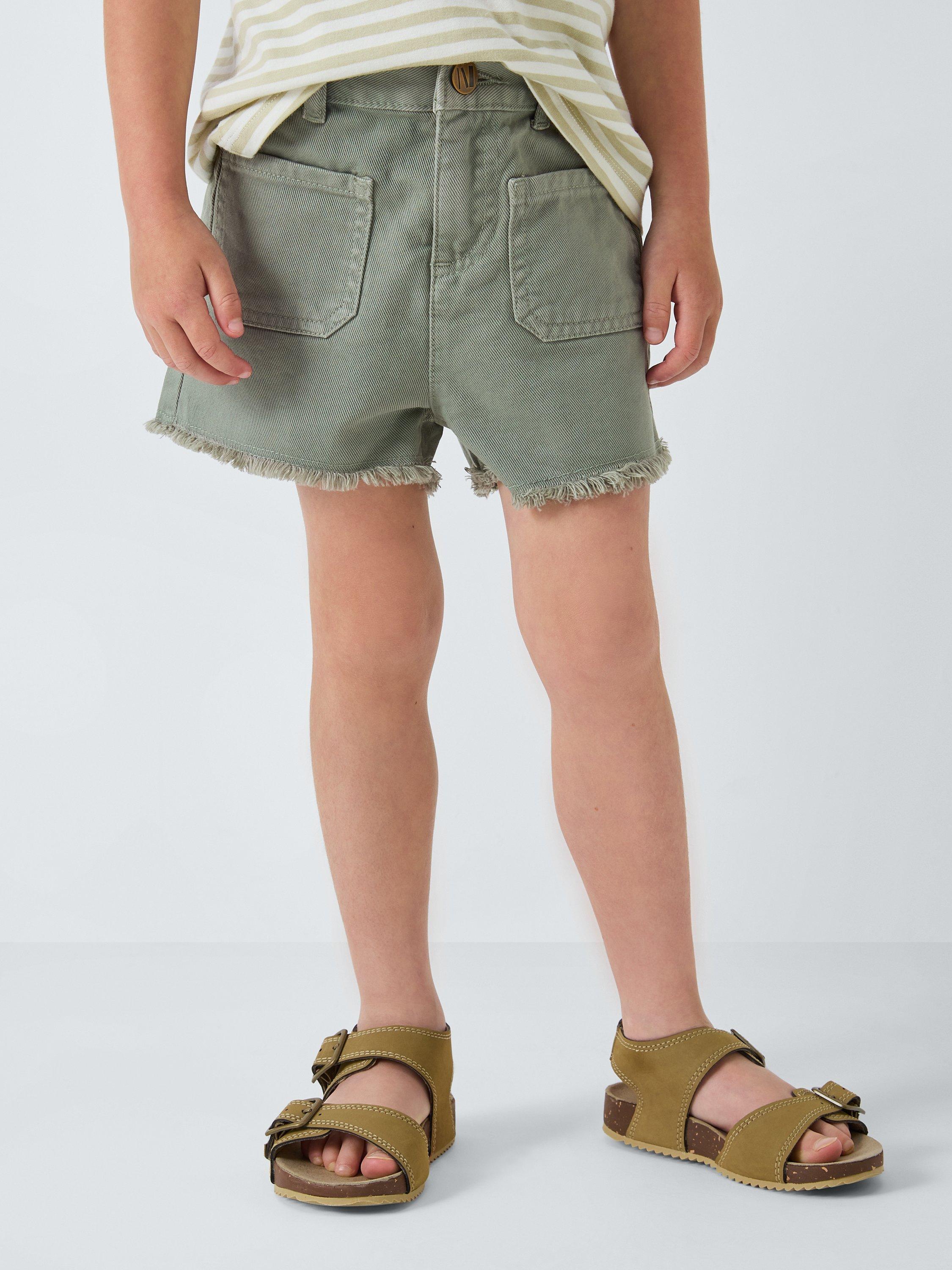 Product image 2 of 6, which shows John Lewis Girl's Frayed Hem Denim Shorts, Green, 8 years