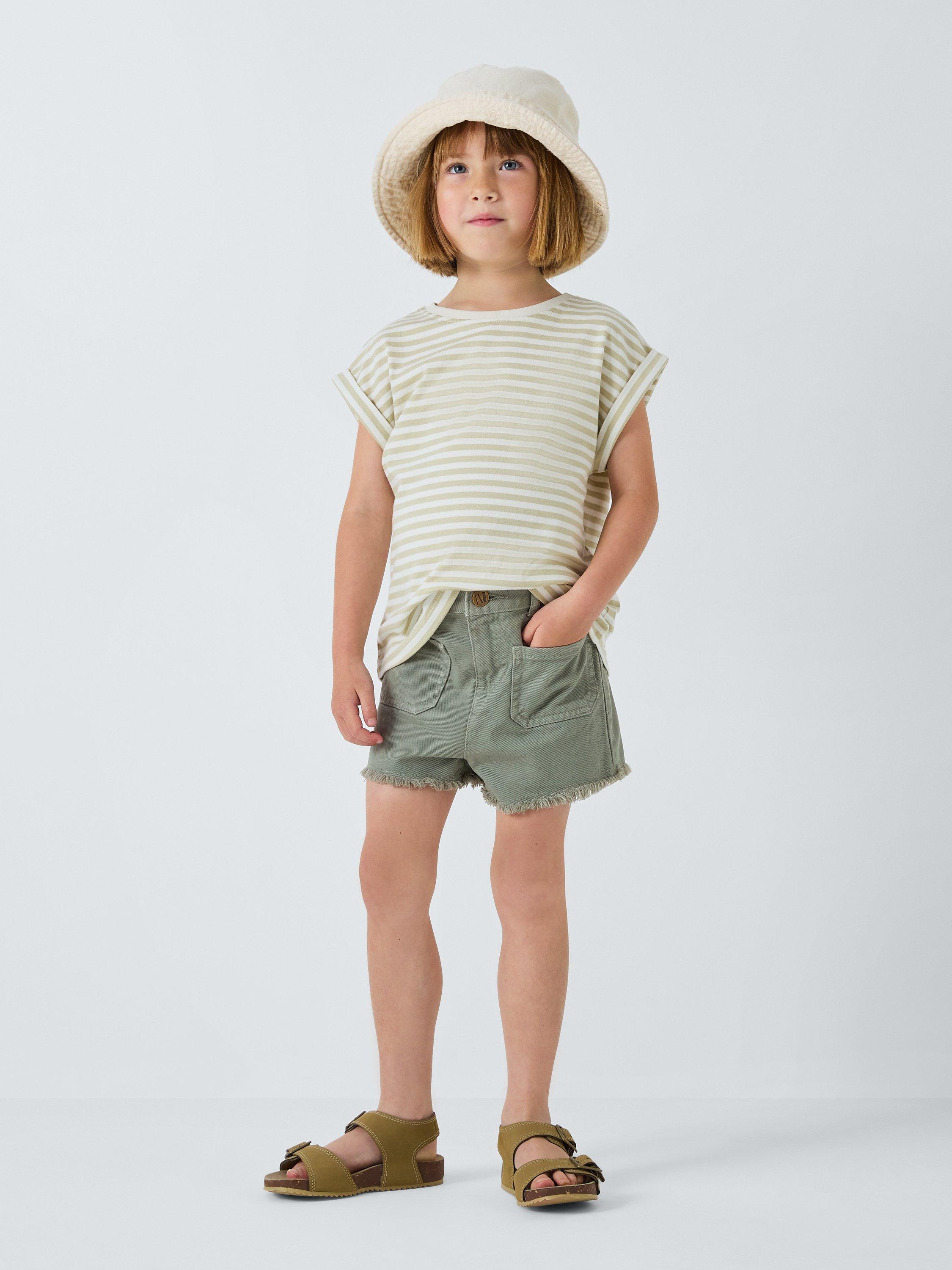 Product image 1 of 6, which shows John Lewis Girl's Frayed Hem Denim Shorts, Green, 8 years