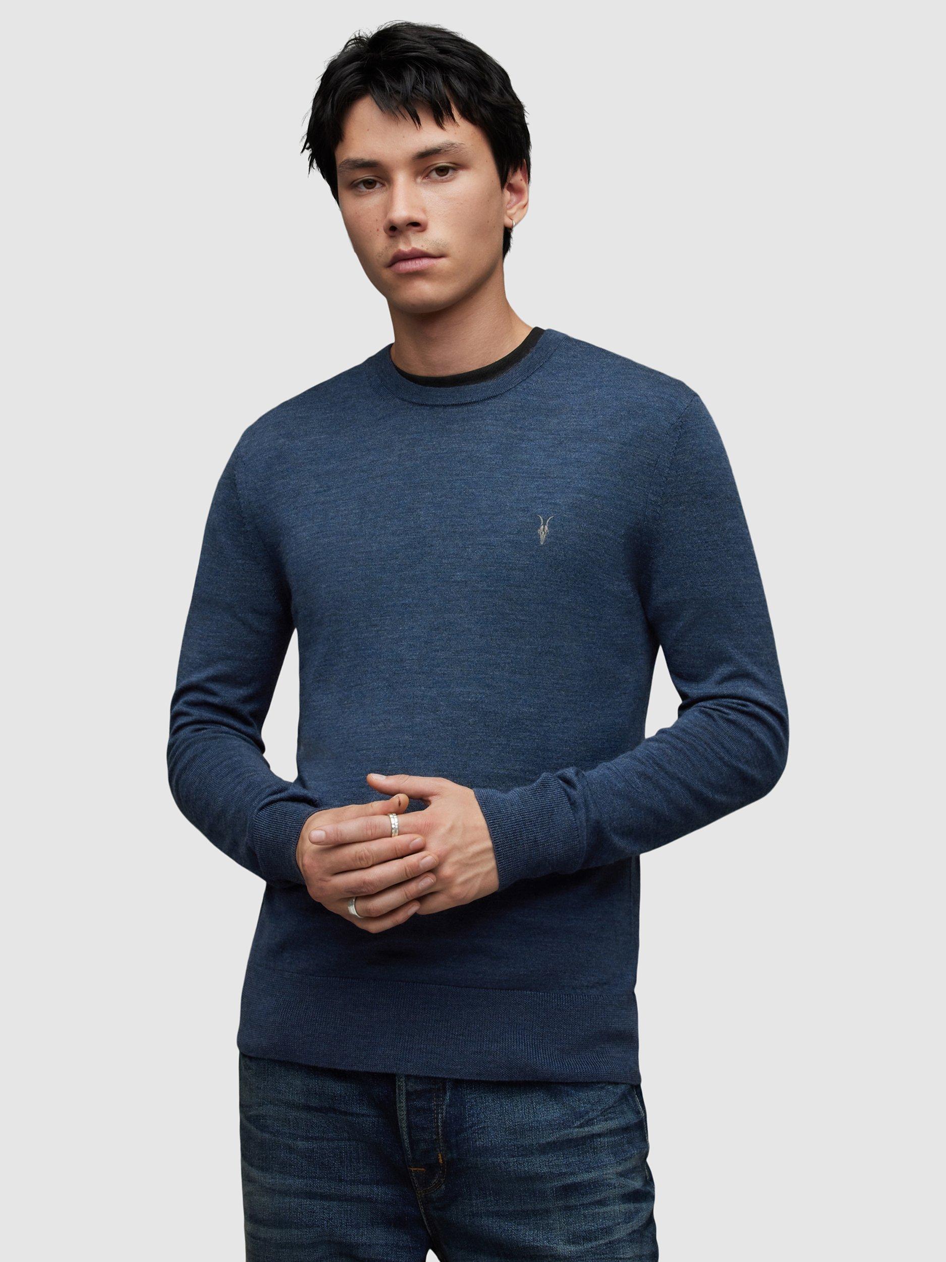 AllSaints Mode Merino Crew Neck Jumper, Solar Blue Marl