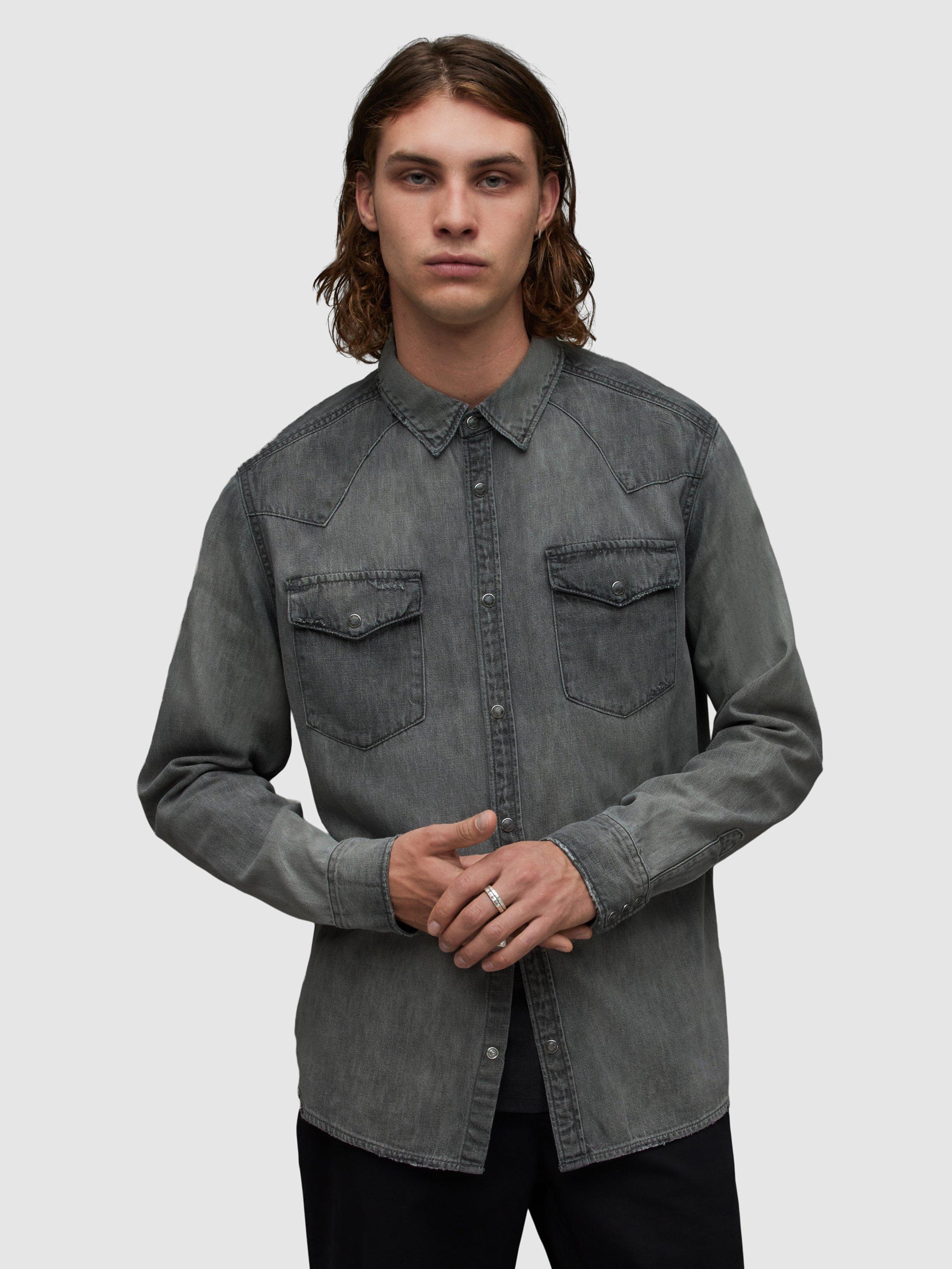 AllSaints Orbit Organic Cotton Shirt, Washed Grey
