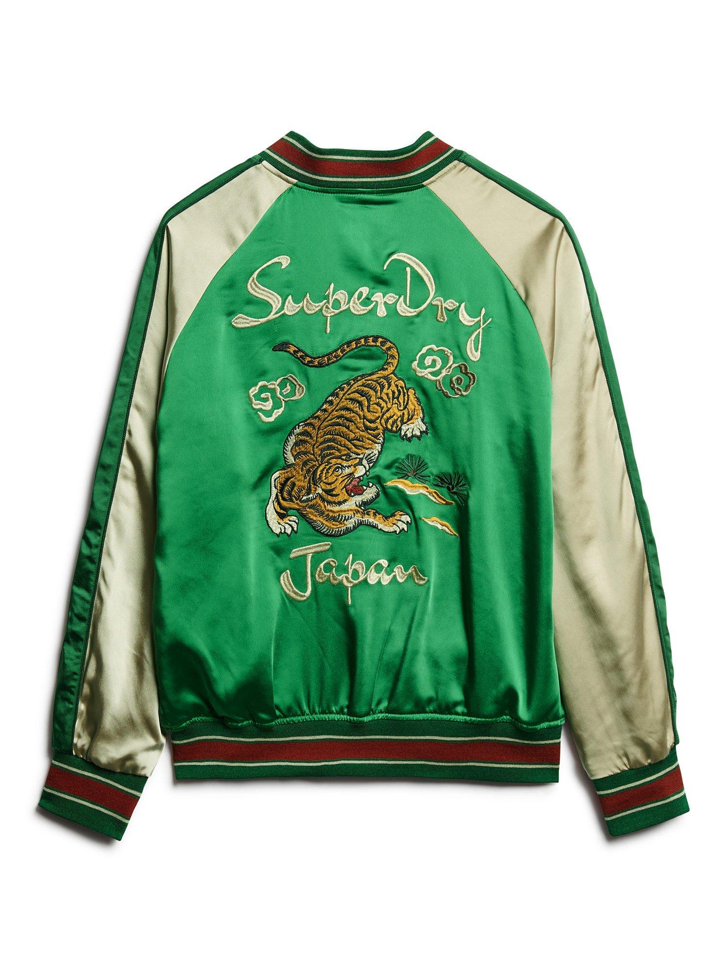 Product image 6 of 6, which shows Superdry Sukajan Embroidered Bomber Jacket, Bowling Green/Multi, M