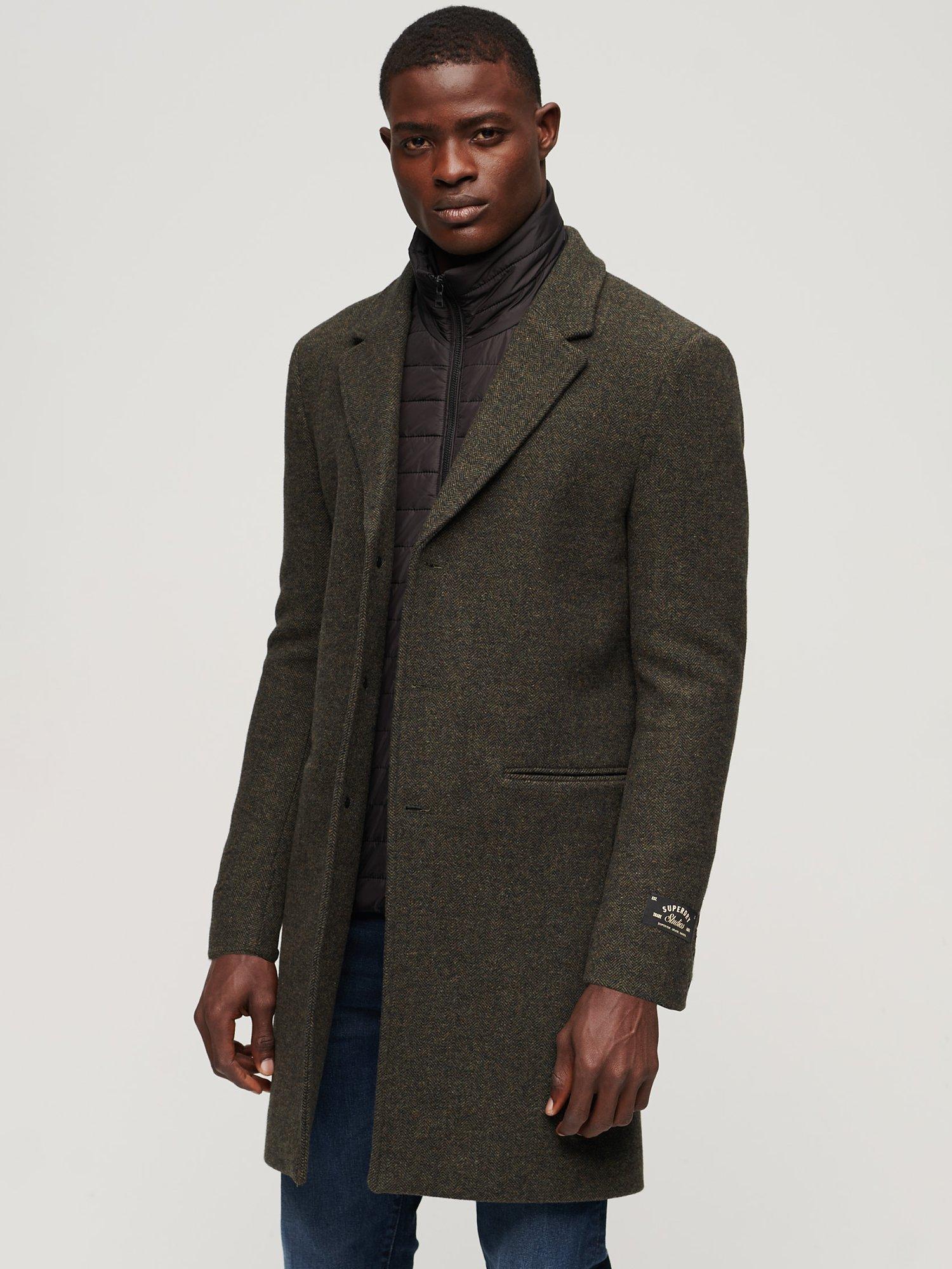 Superdry 2 In 1 Wool Town Coat Forest Green Tweed