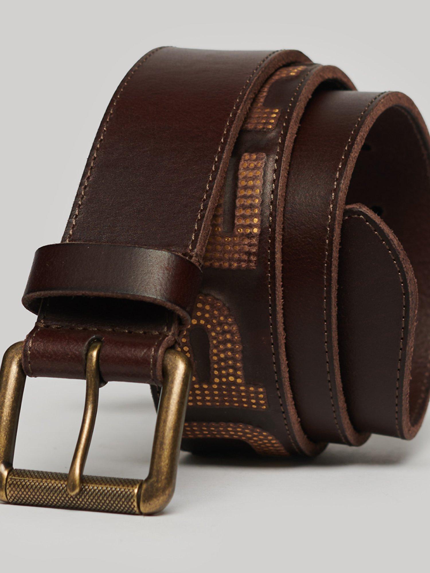 Superdry Vintage Branded Belt, Darkest Brown/Gold