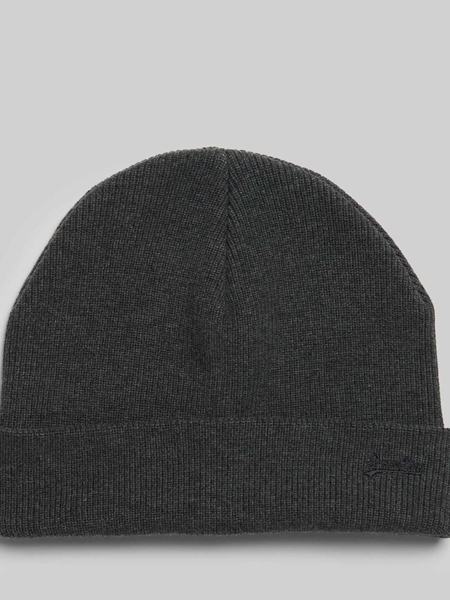 Superdry Organic Cotton Orange Label Vintage Logo Beanie, Rich Charcoal Marl, One Size