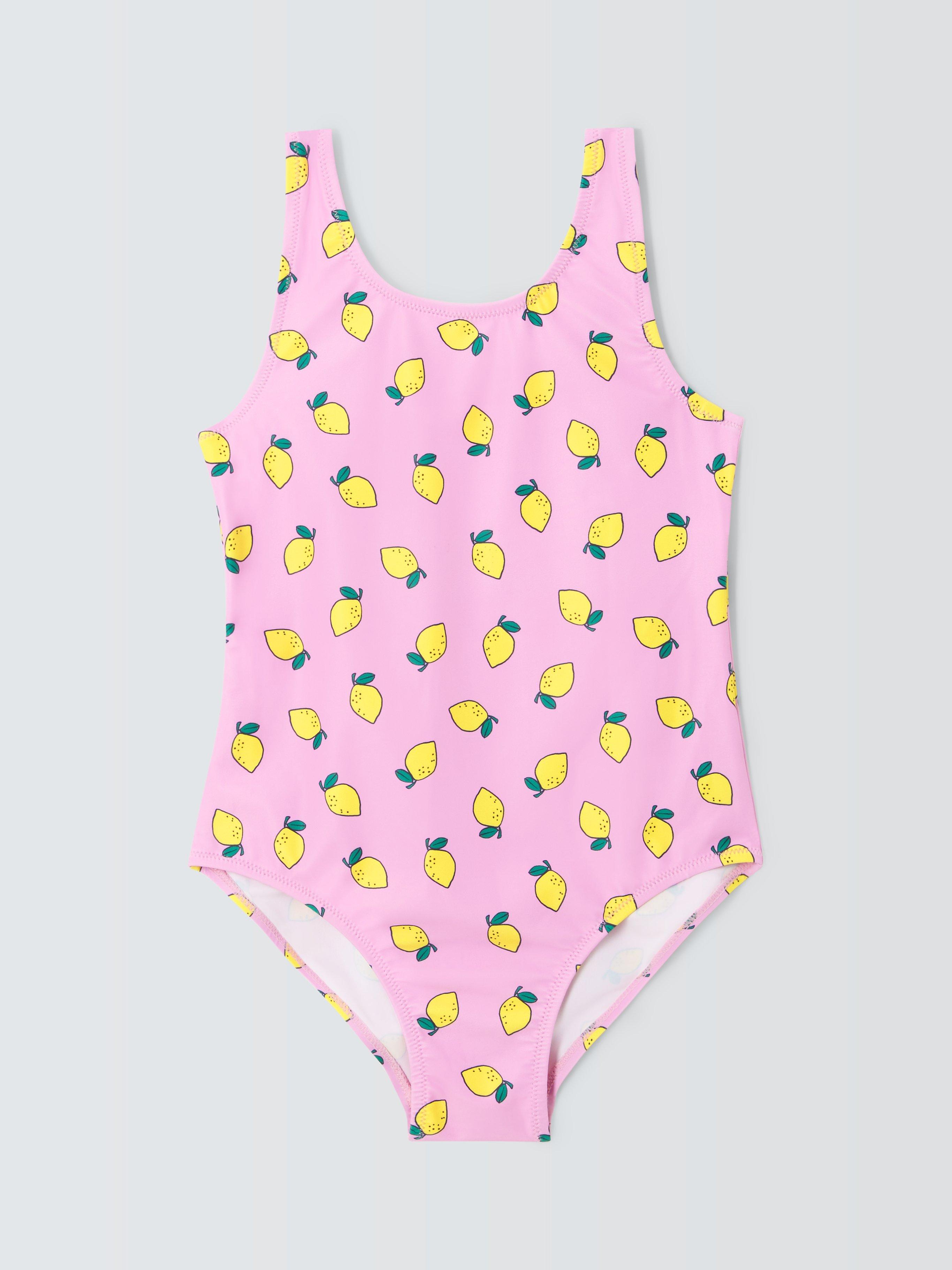 John Lewis ANYDAY Kids' Lemon Print Swimsuit, Pink/Multi