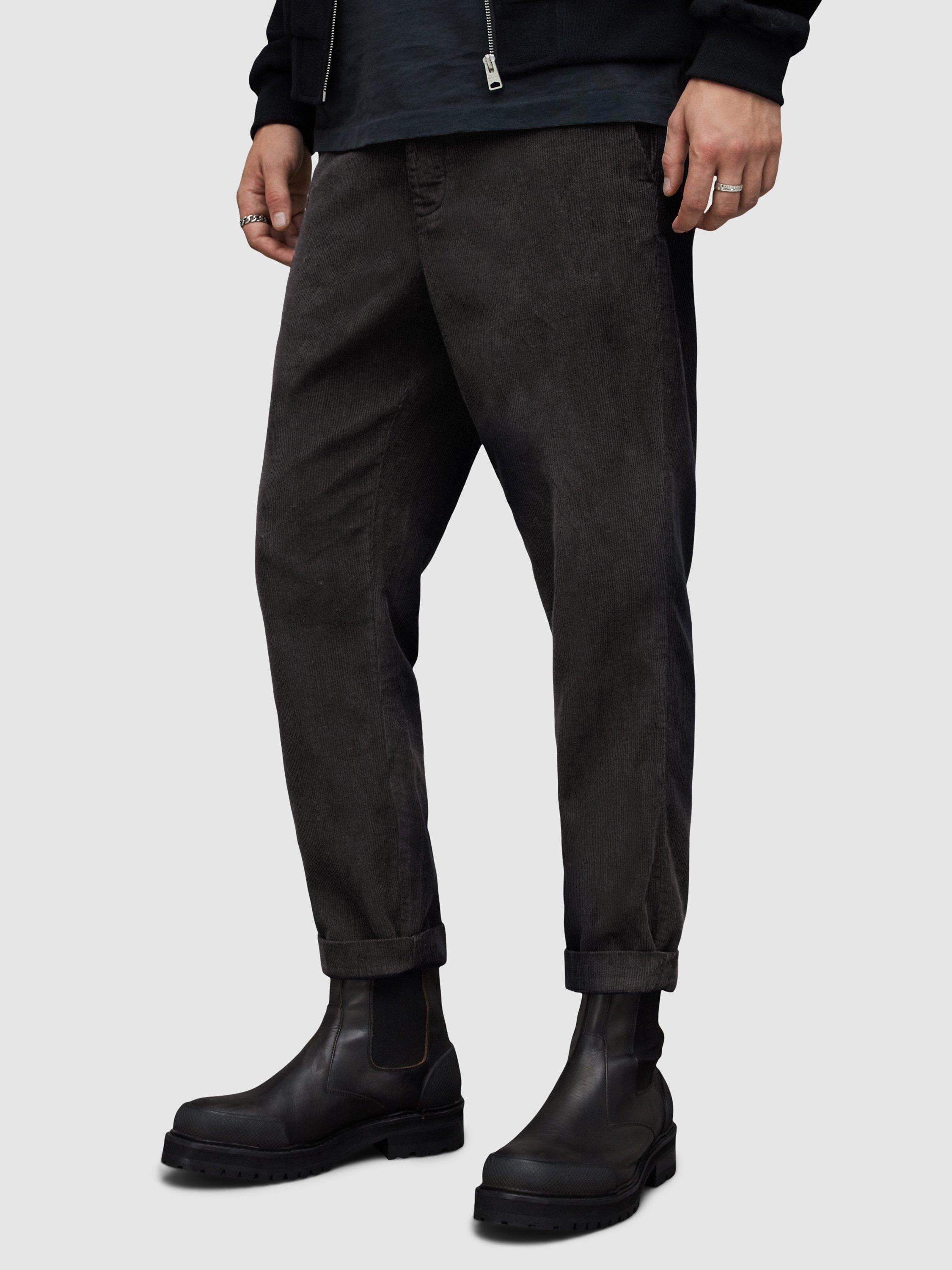 AllSaints Sleid Organic Cotton Corduroy Cropped Trousers, Celestial Black