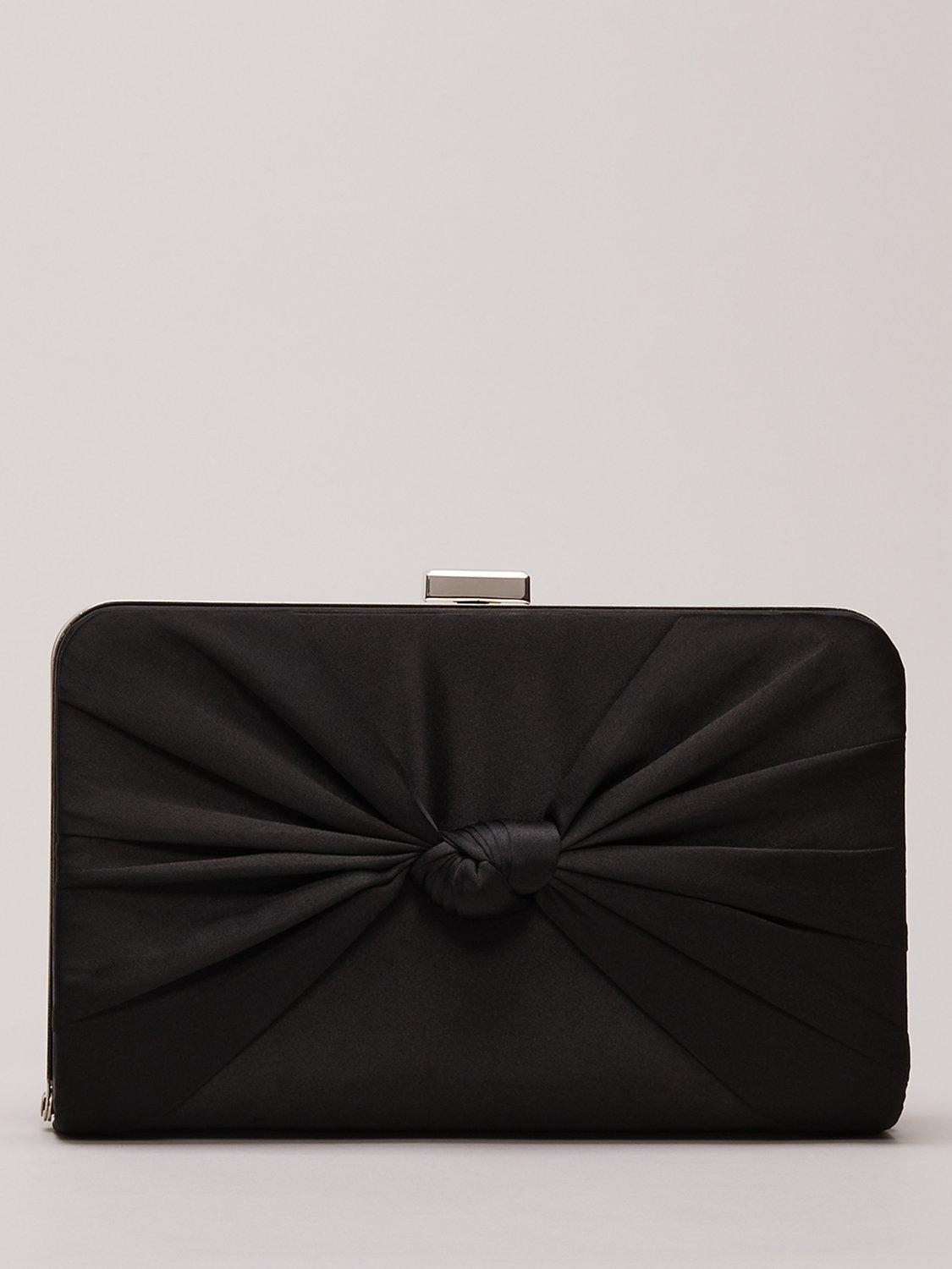Phase Eight Satin Knot Front Box Clutch Bag, Black