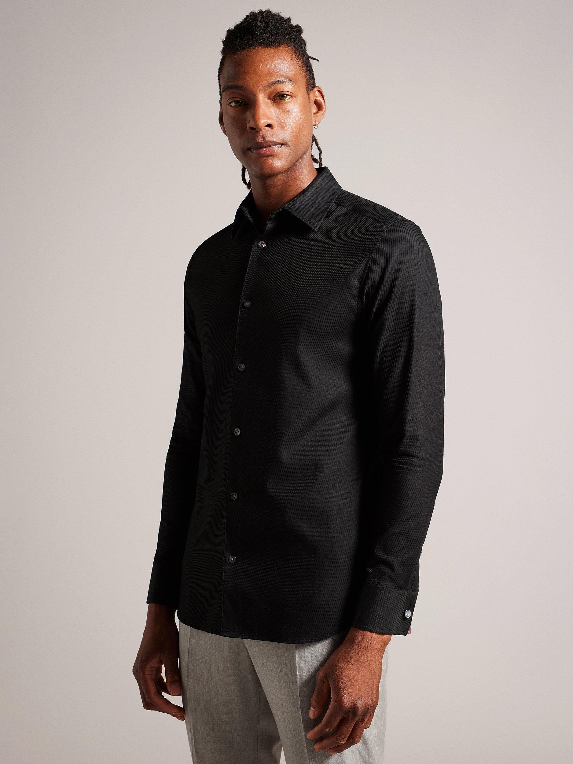 Ted Baker Leece Textured Stripe Shirt, Black