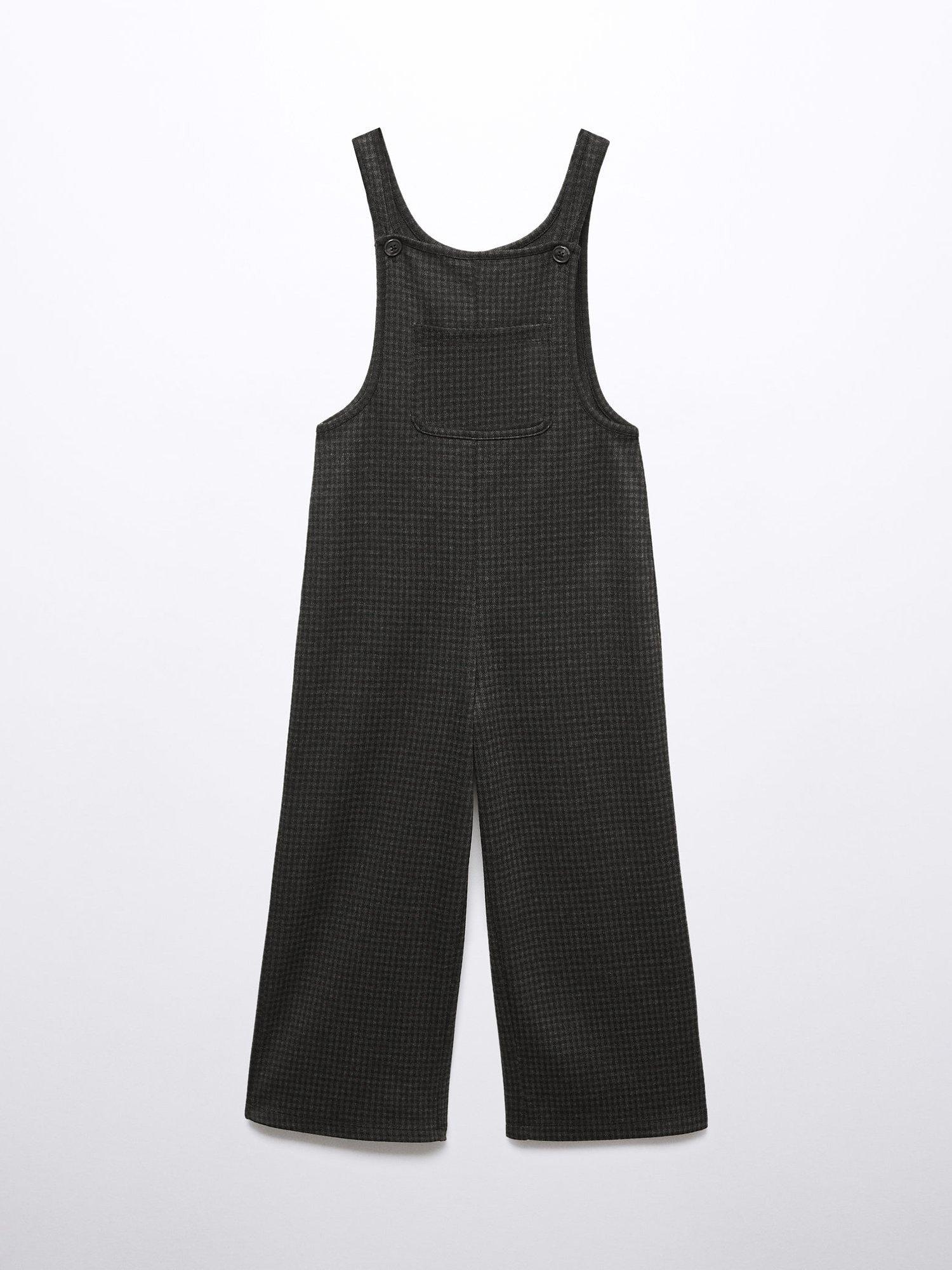 Mango Kids' Judy Houndstooth Dungarees, Black, 11-12 years