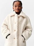 Mango Kids' Cervino Faux Shearling Coat, Light Beige