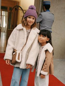 Mango Kids' Cervino Faux Shearling Coat, Light Beige - view 2, Light Beige