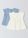 John Lewis Baby Broderie Sleeve Top, Pack of 2, Multi