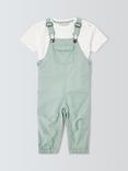 John Lewis Baby Twill Dungarees & T-Shirt Set, Green/Multi