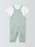 John Lewis Baby Twill Dungarees & T-Shirt Set, Green/Multi