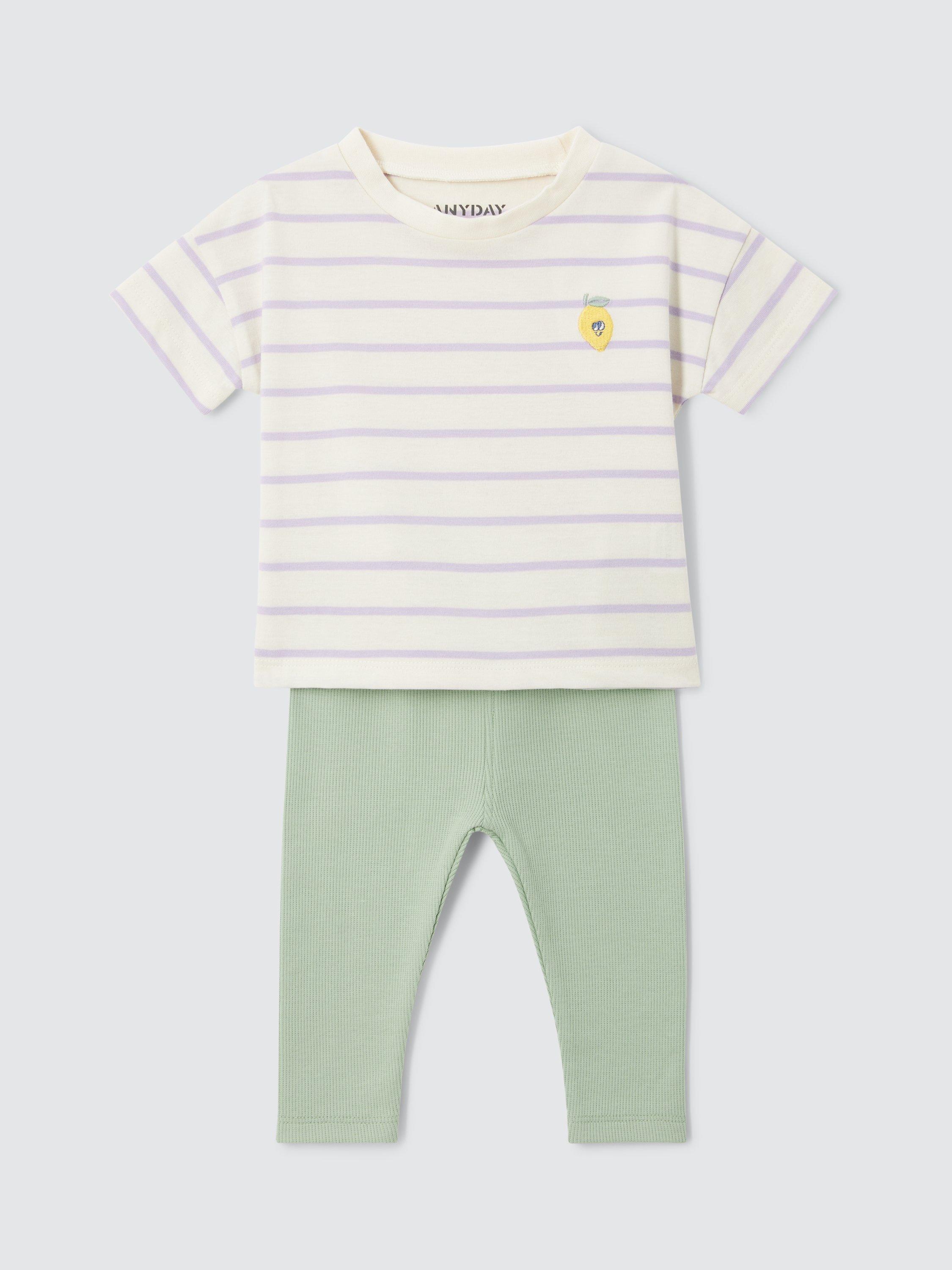 John Lewis ANYDAY Baby Stripe Lemon Top & Leggings Set, Green/Multi