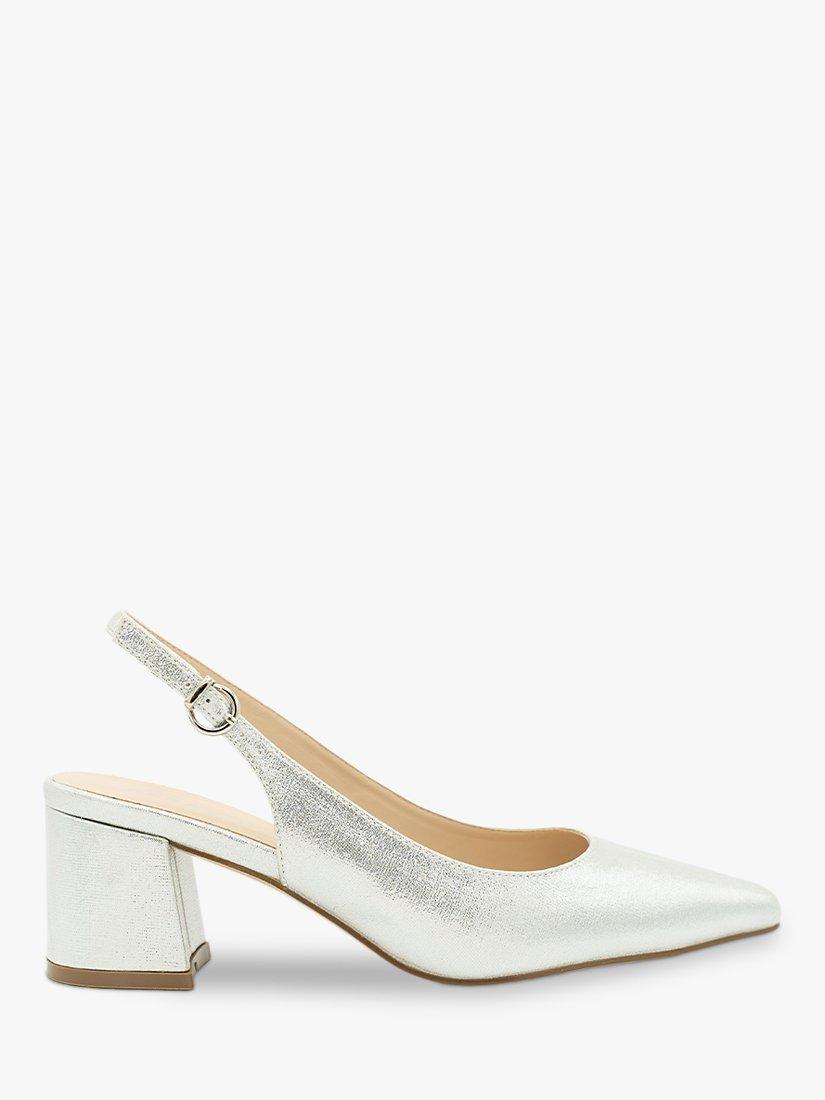 Paradox London Flynn Wide Fit Shimmer Block Heel Slingbacks, Silver, 3W