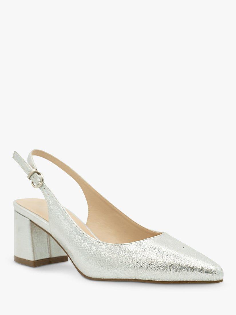 Product image 2 of 5, which shows Paradox London Flynn Wide Fit Shimmer Block Heel Slingbacks, Silver, 3W