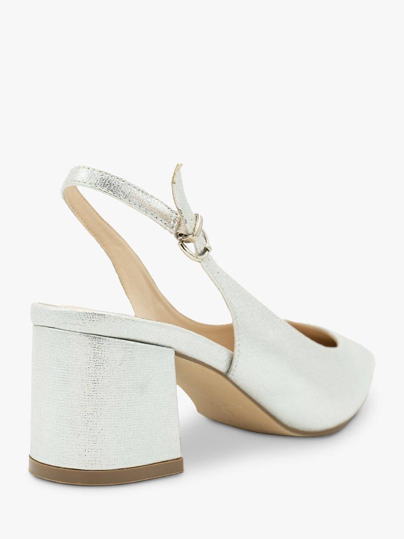 Paradox London Flynn Wide Fit Shimmer Block Heel Slingbacks, Silver, 3W