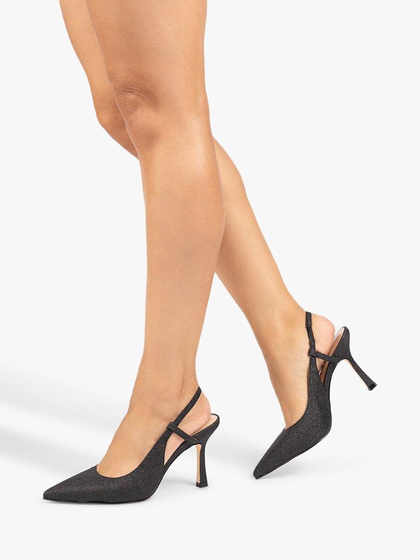 Product image 2 of 5, which shows Paradox London Carli Shimmer Slingback Court Shoes, Black, 7