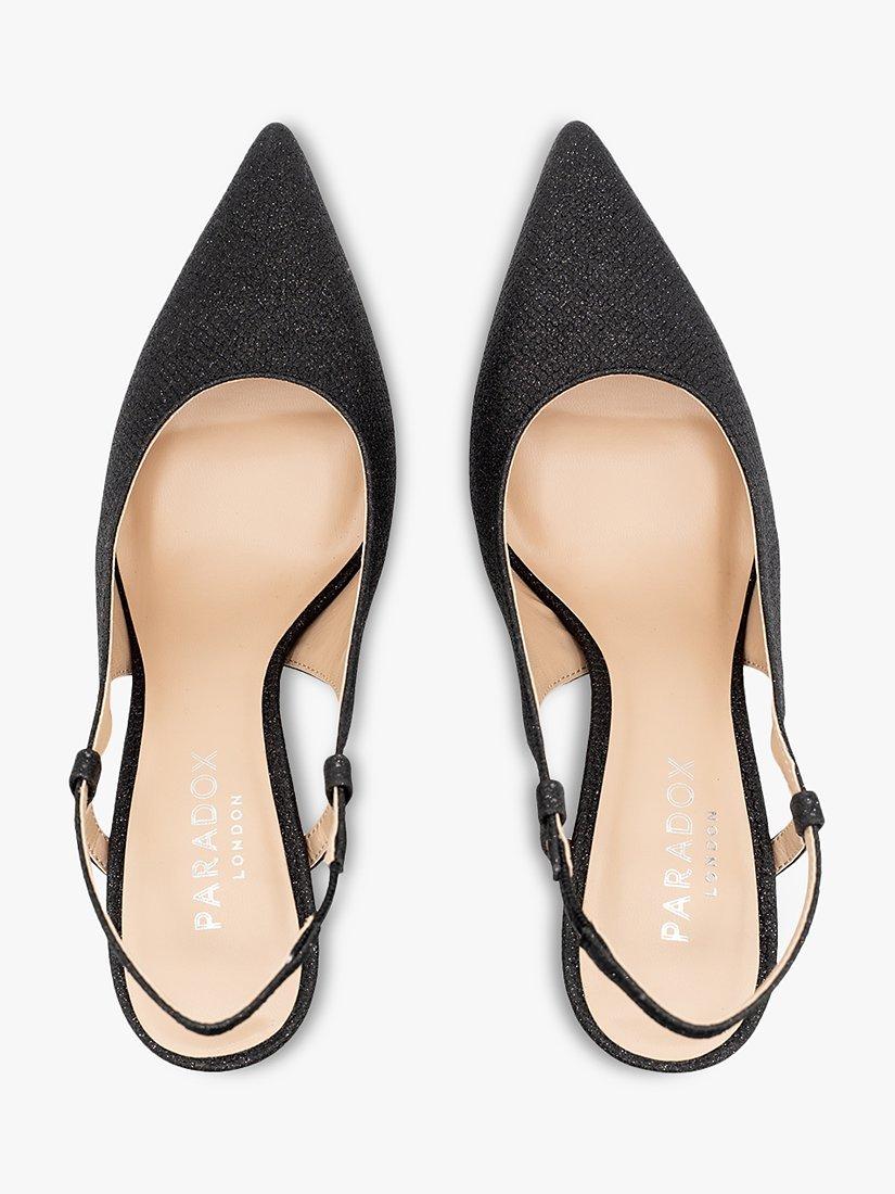 Product image 4 of 5, which shows Paradox London Carli Shimmer Slingback Court Shoes, Black, 7