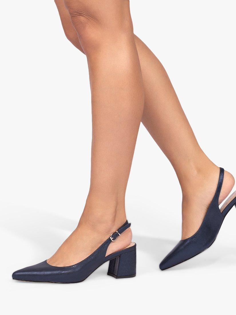 Paradox London Flynn Shimmer Wide Fit Slingback Heels, Navy, 3W