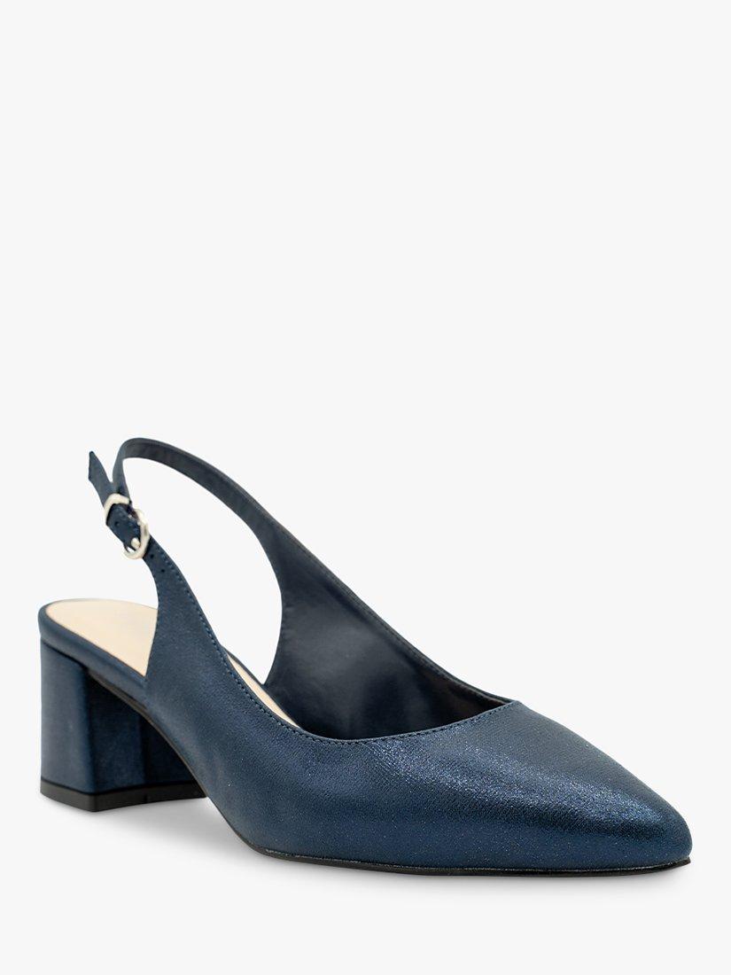 Paradox London Flynn Shimmer Wide Fit Slingback Heels, Navy, 3W