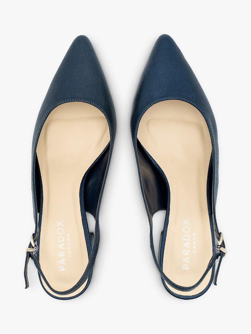 Paradox London Flynn Shimmer Wide Fit Slingback Heels, Navy, 3W