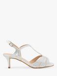 Paradox London Mirabel Shimmer Kitten Heel Sandals, Silver