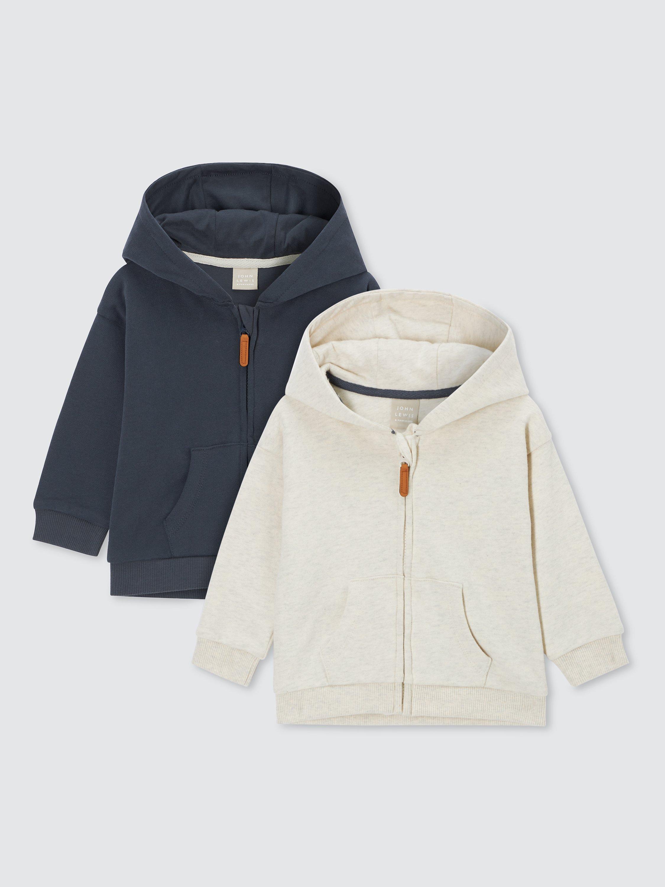 Product image 1 of 3, which shows John Lewis Baby Zip Hoodie, Set of 2, Navy/Neutrals, 6-9 months