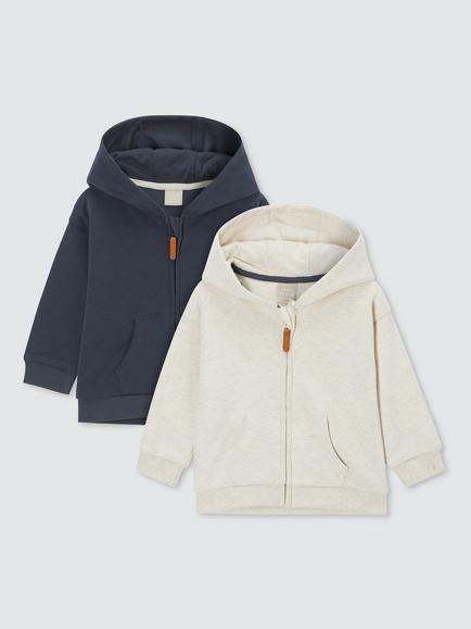 John Lewis Baby Zip Hoodie, Set of 2, Navy/Neutrals, Multi