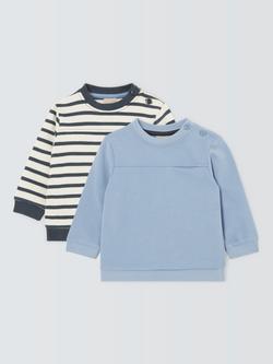 John Lewis Baby Plain & Stripe Sweatshirt, Pack of 2, Blue/Multi, Multi