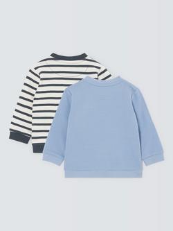 John Lewis Baby Plain & Stripe Sweatshirt, Pack of 2, Blue/Multi - view 2, Multi