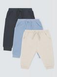 John Lewis Baby Plain Joggers, Pack of 3, Multi