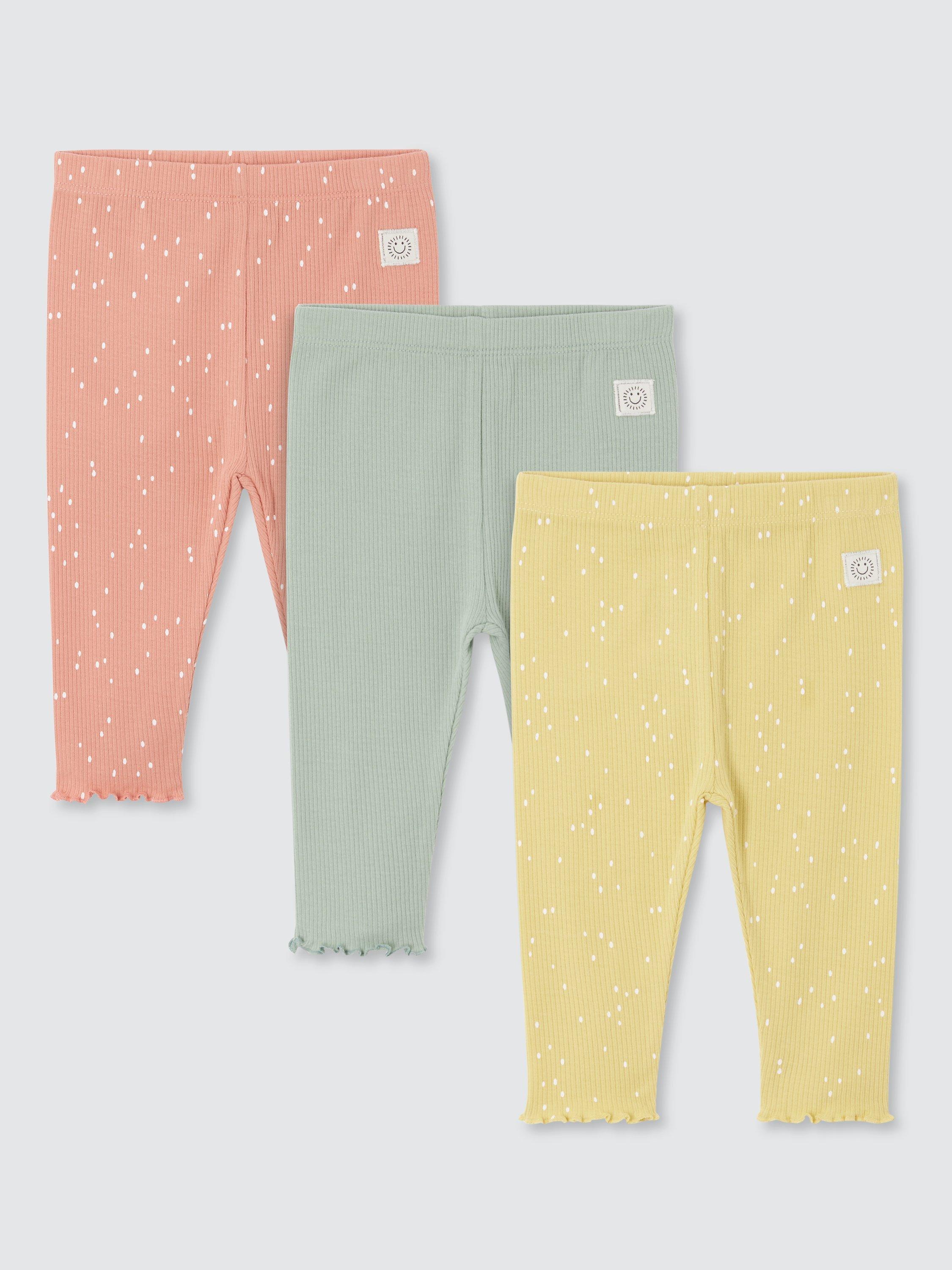 John Lewis Baby Spotty Ribbed Leggings, Pack of 3, Multi