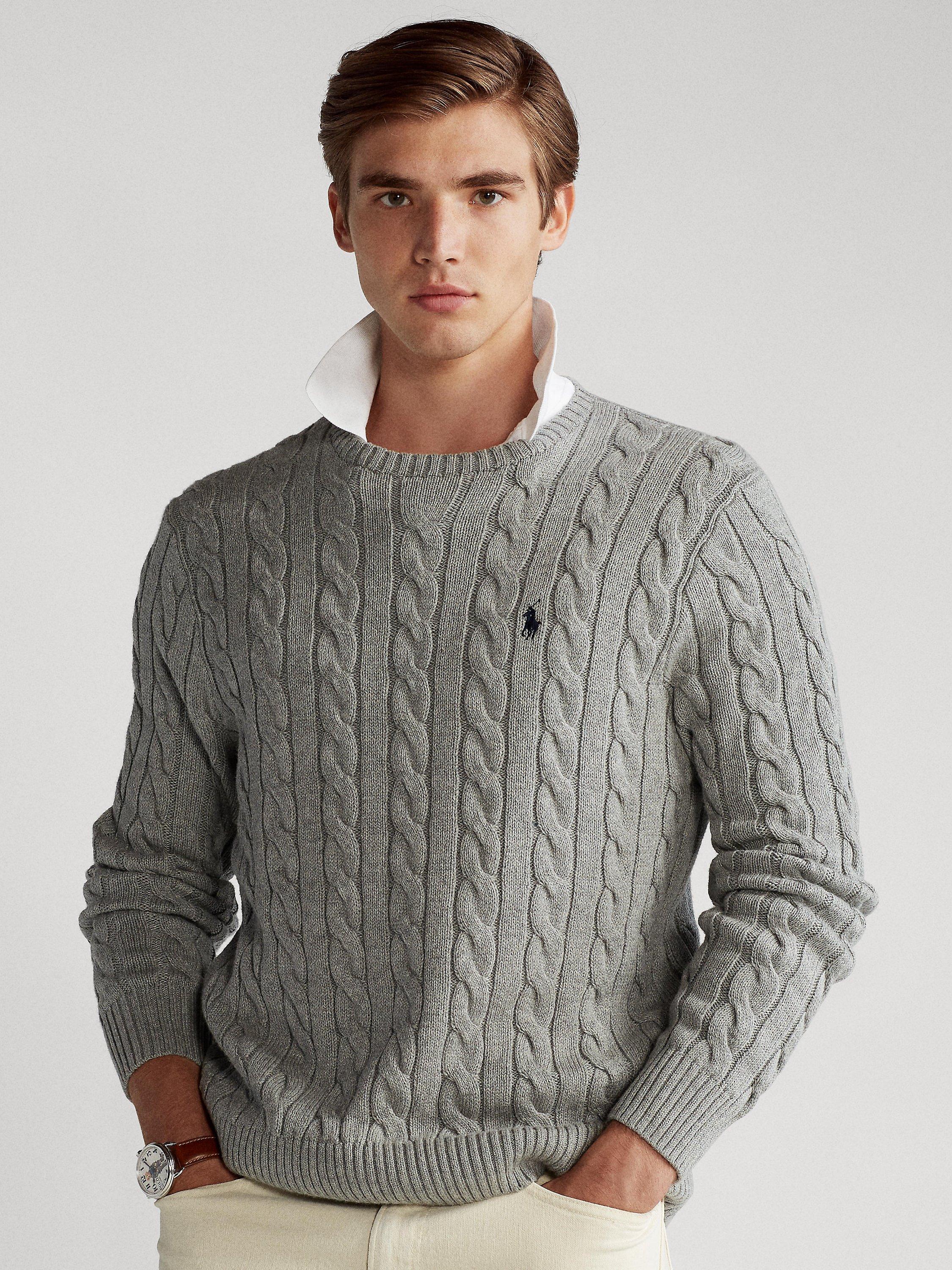 Polo Ralph Lauren  Big & Tall Cable Knit Cotton Jumper, Fawn Grey Heather