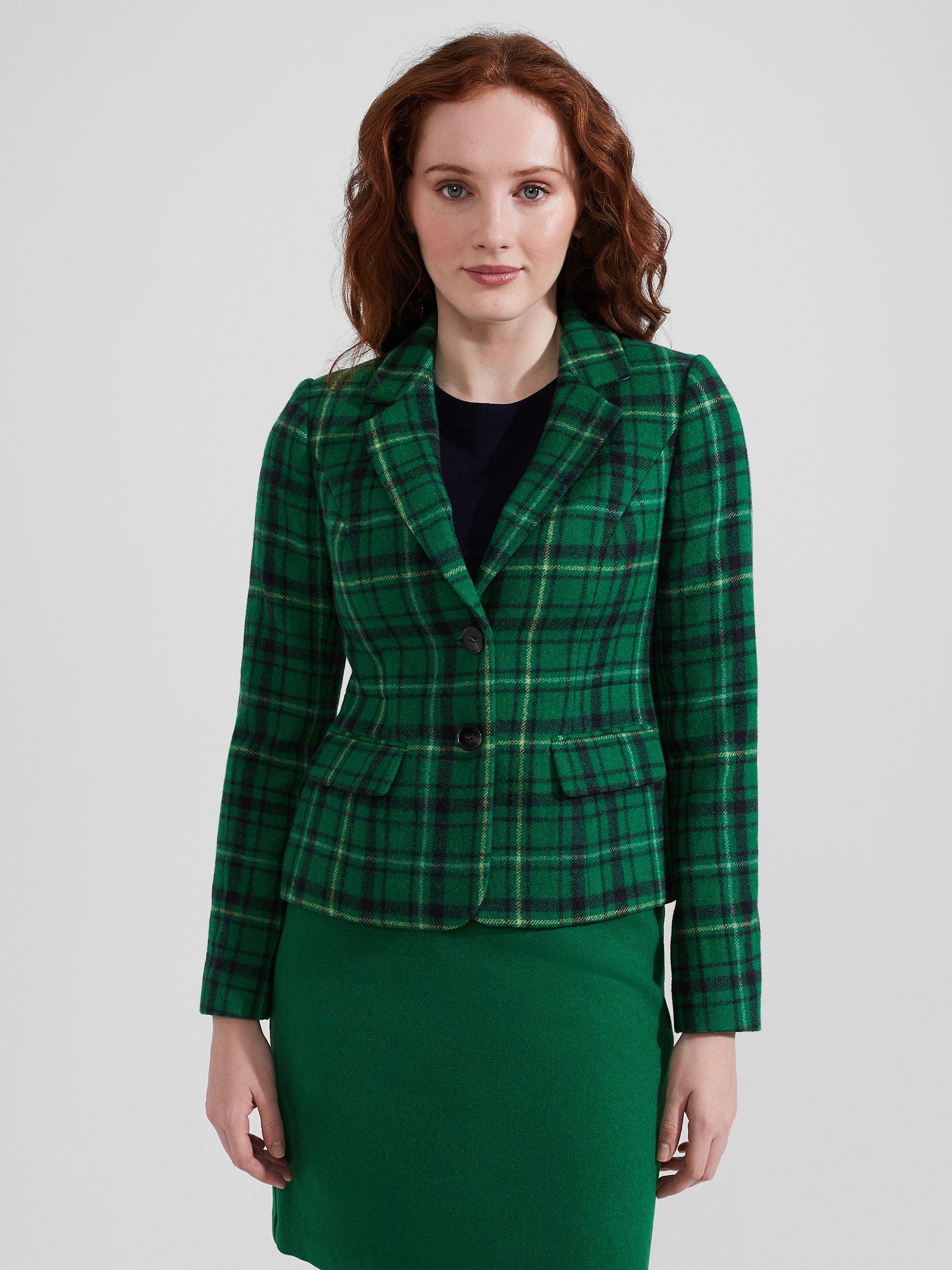 Hobbs Petite Hackness Checked Wool Tweed Jacket, Green/Multi