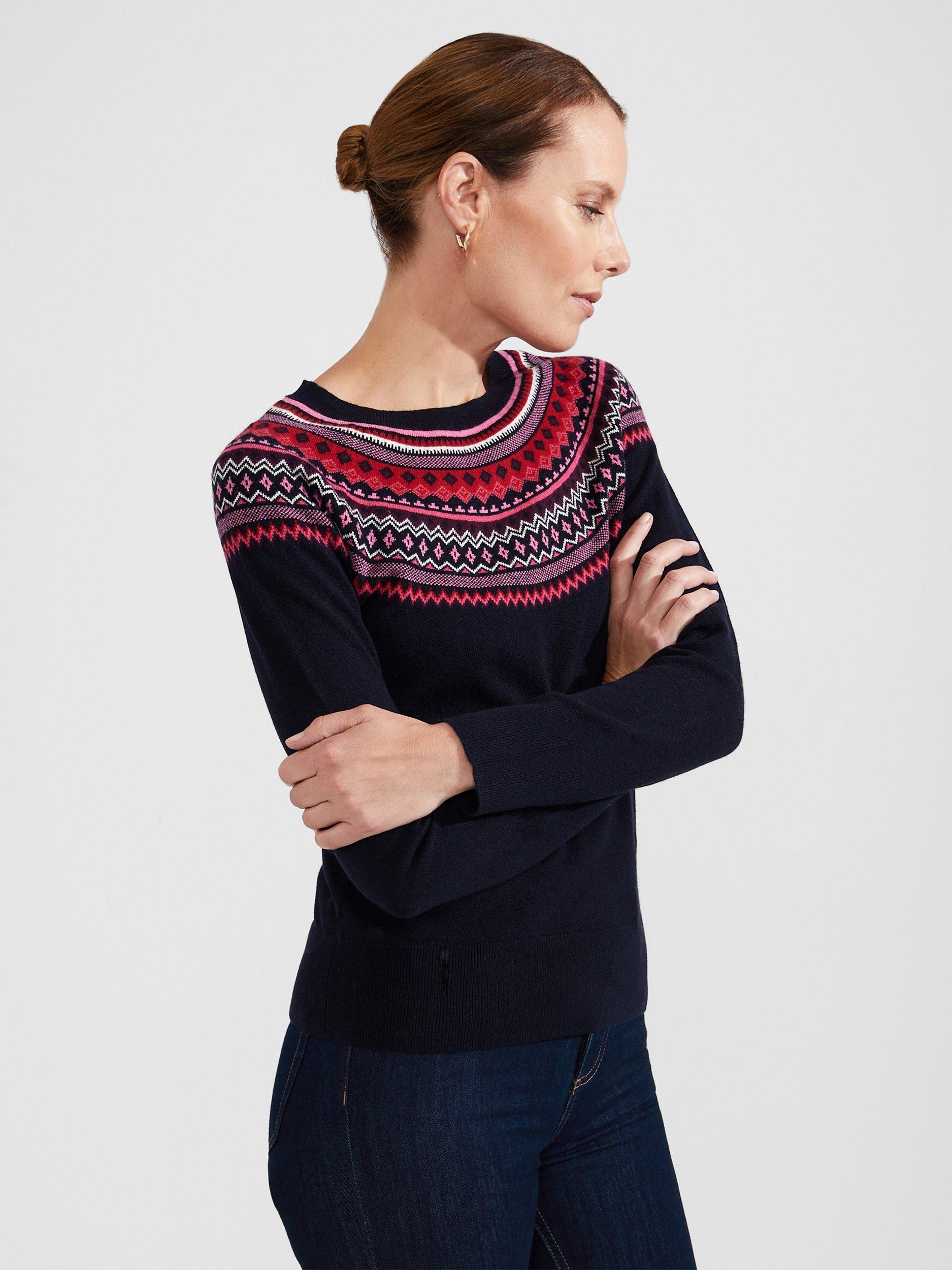 Hobbs Greta Cashmere Blend Fairisle Jumper, Navy