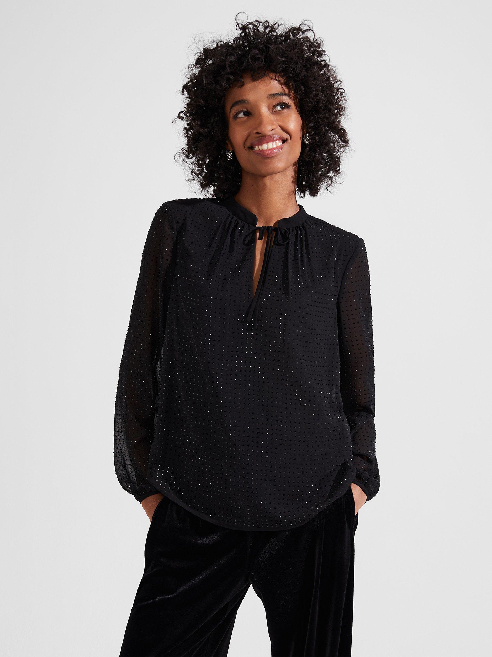 Hobbs Amira Embellished Blouse, Black