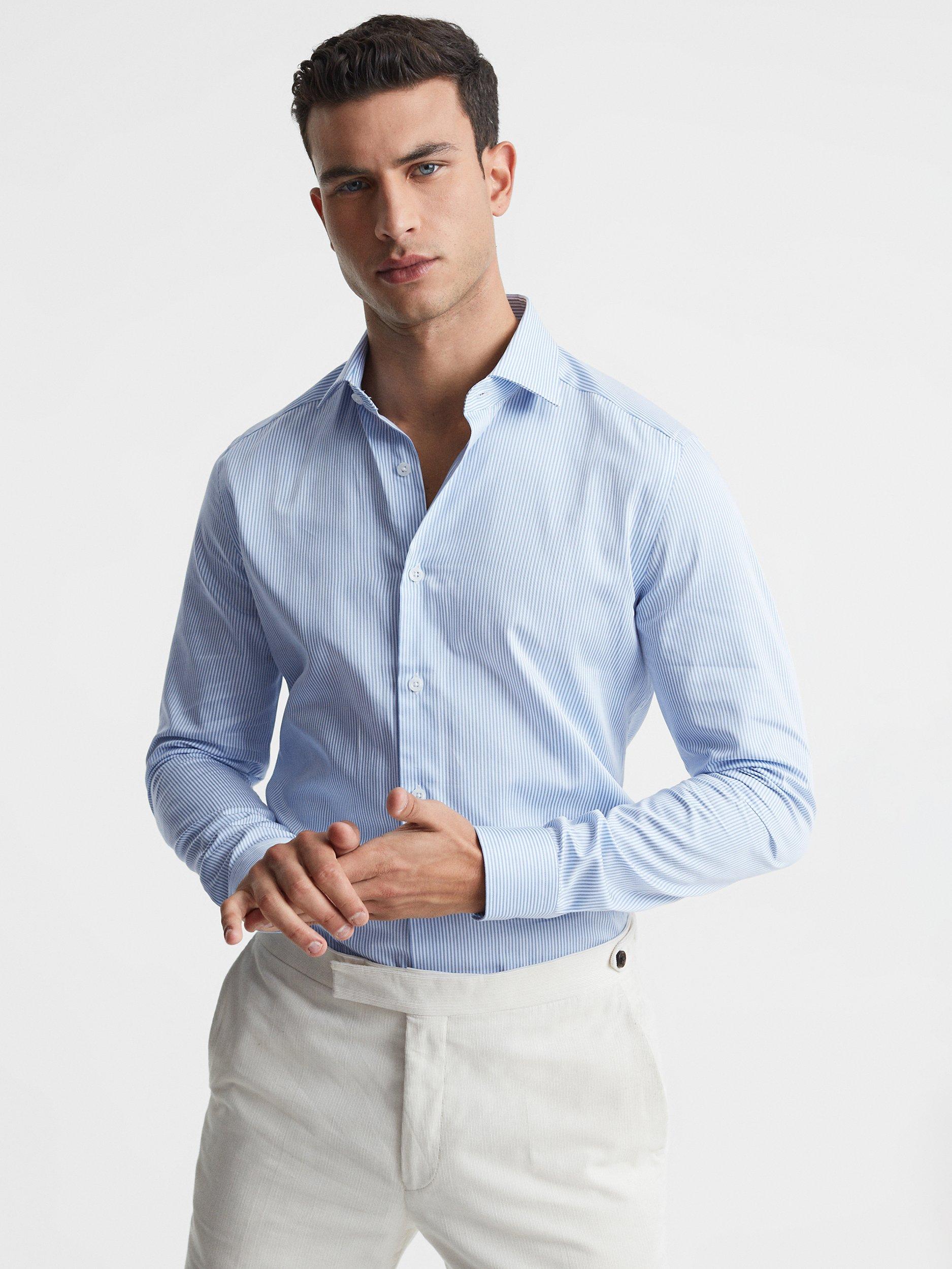 Reiss Remote Bengal Long Sleeve Slim Shirt, Blue