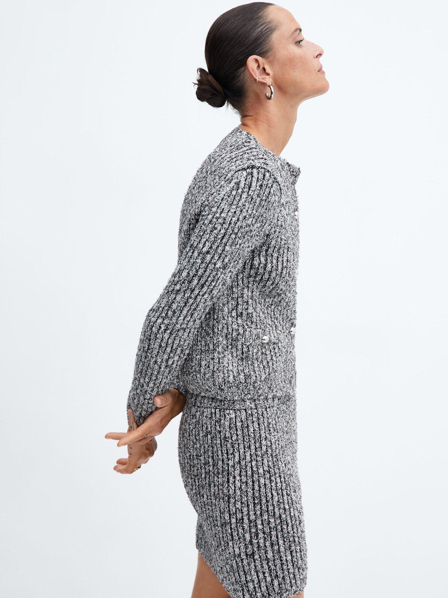 Mango Pluma Textured Ribbed Knit Cardigan, Grey