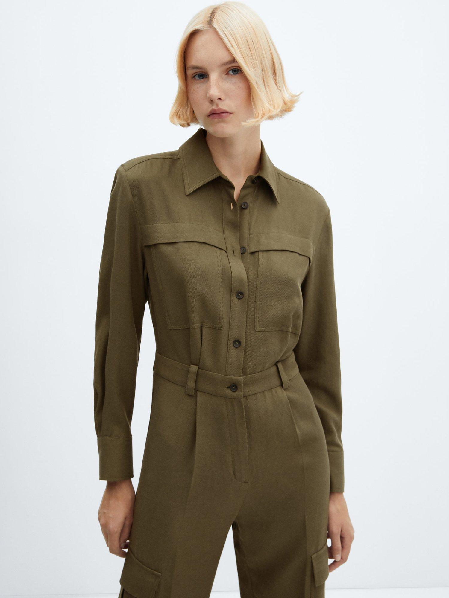 Mango Berlina Cotton Blend Jumpsuit, Beige/Khaki