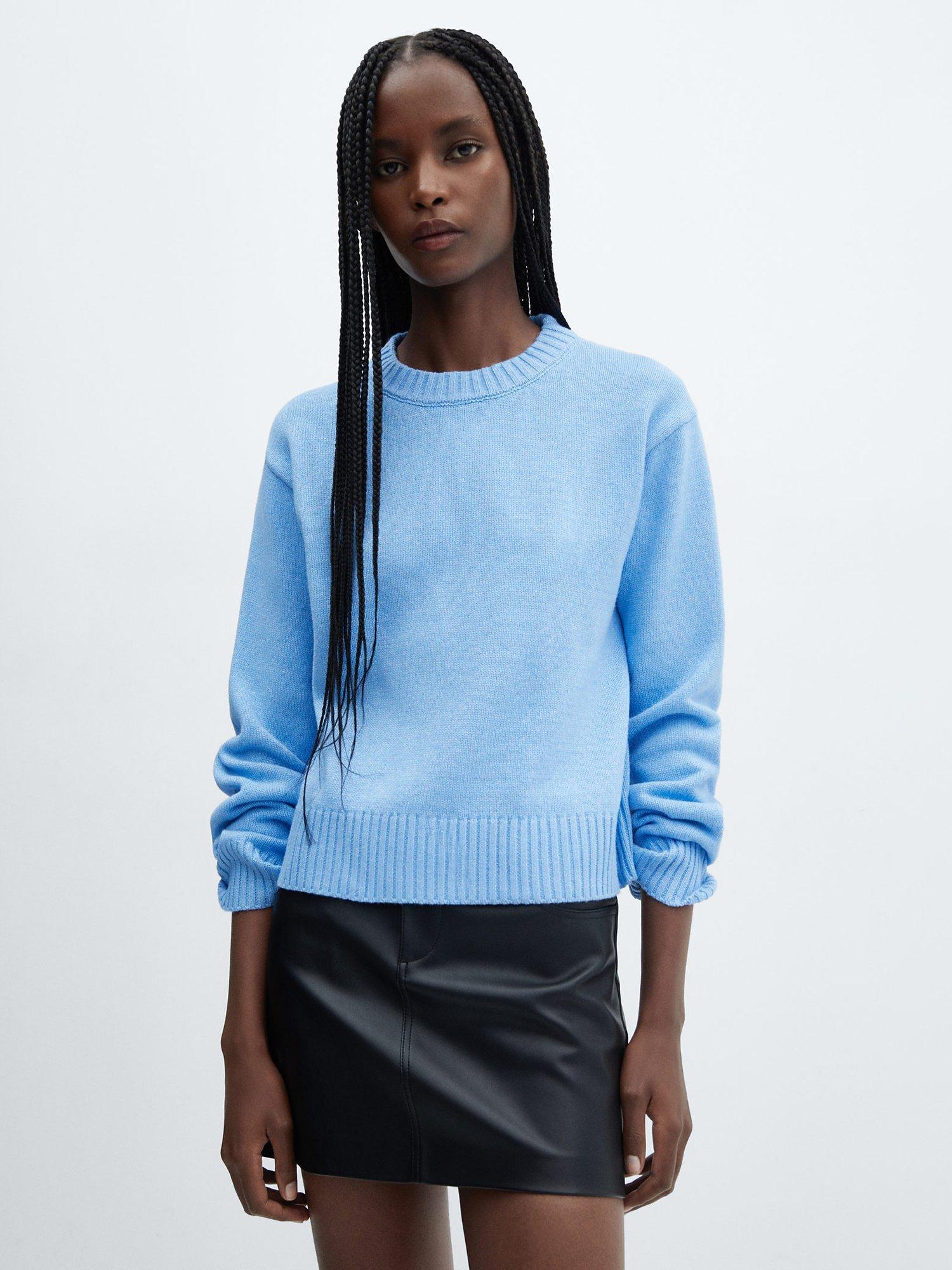 Mango Crew Neck Jumper, Pastel Blue