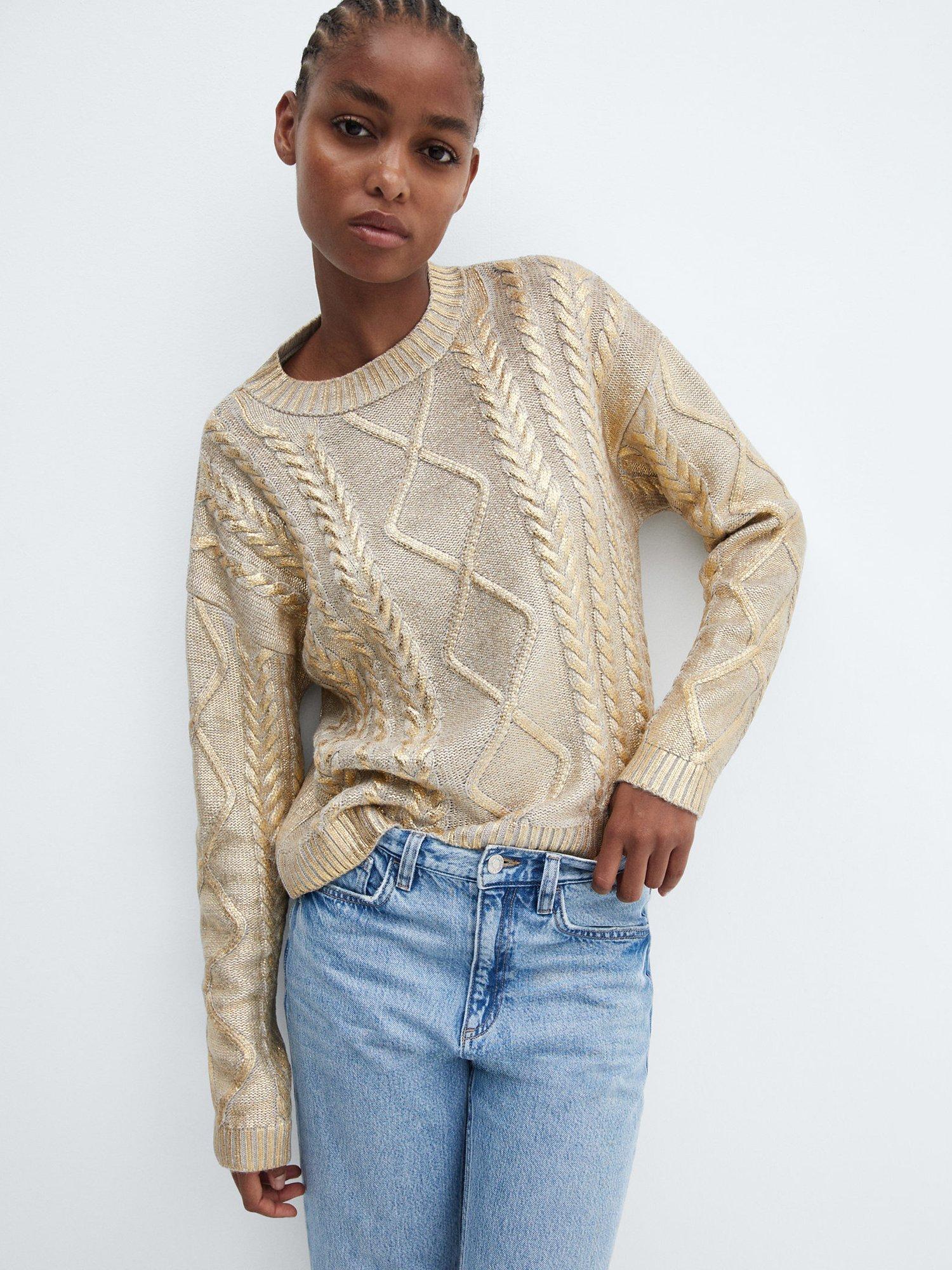 Mango Foil Braided Jumper, Gold