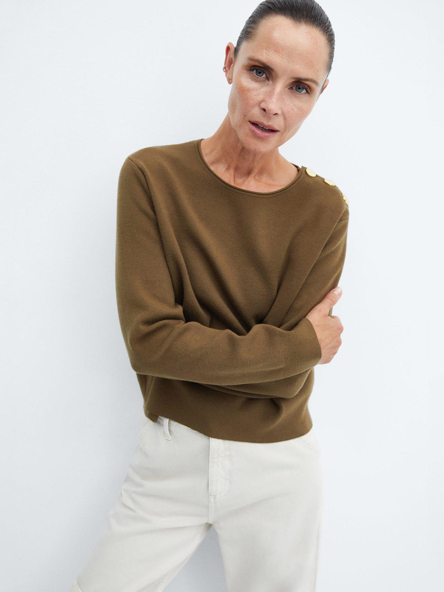 Mango Babor Shoulder Buttons Jumper, Beige/Khaki